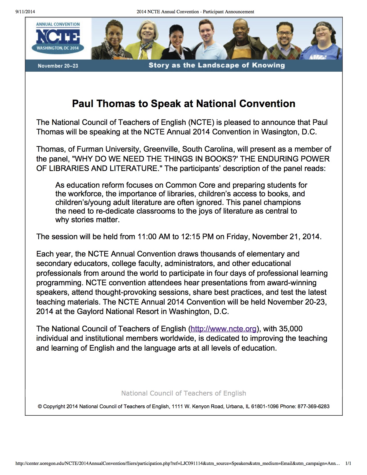 2014 NCTE Annual Convention - Participant Announcement copy