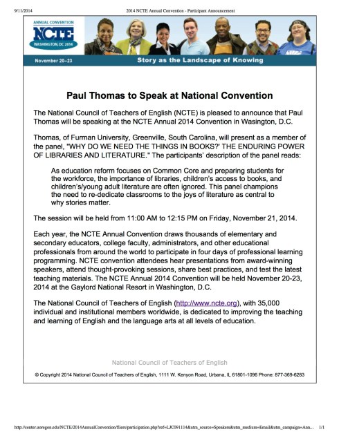 2014 NCTE Annual Convention - Participant Announcement copy
